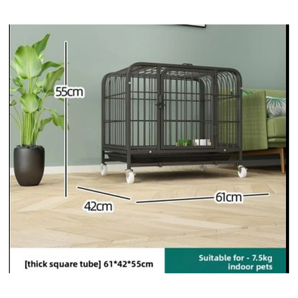 Mild Steel Dog Kennel 61*42*55cm with Wheels & Feeding Bowl | Pet Cage