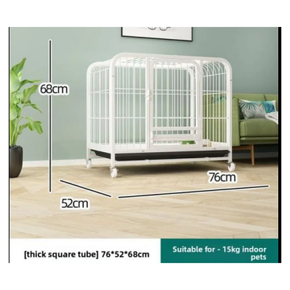 Mild Steel Dog Kennel 76*52*68cm with Wheels & Feeding Bowl | Pet Cage