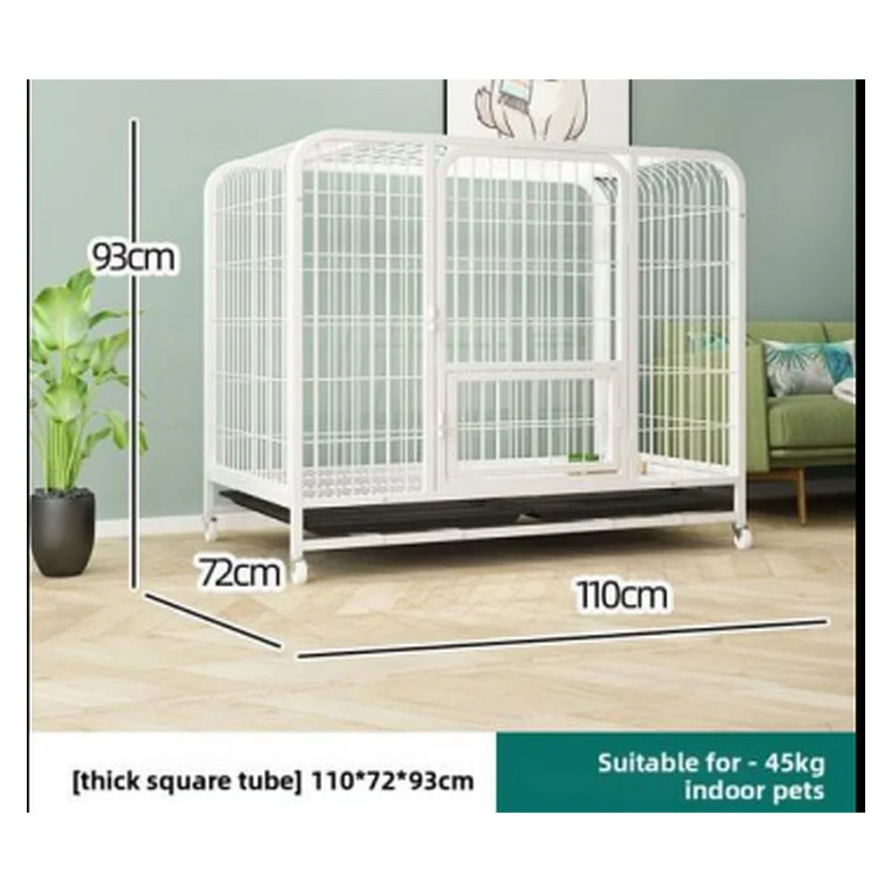 Mild Steel Dog Kennel 110*72*93cm with Wheels & Feeding Bowl | Pet Cage