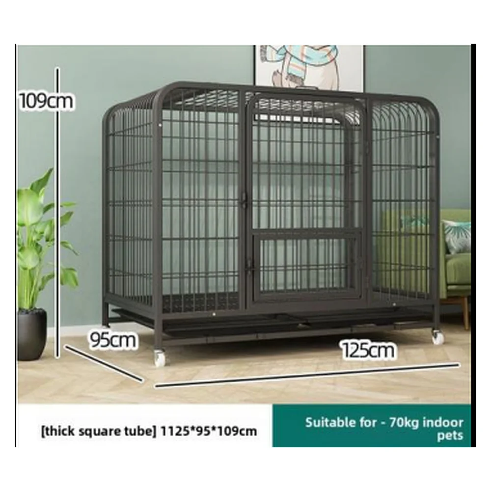 Mild Steel Dog Kennel 125*95*109cm with Wheels & Feeding Bowl | Pet Cage