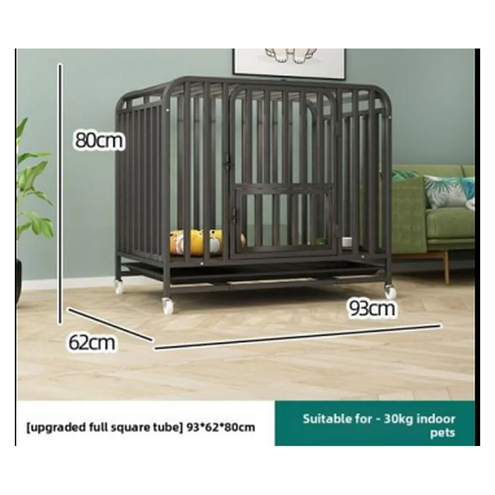 Mild Steel Dog Kennel 93*62*80cm with Wheels & Feeding Bowl | Pet Cage