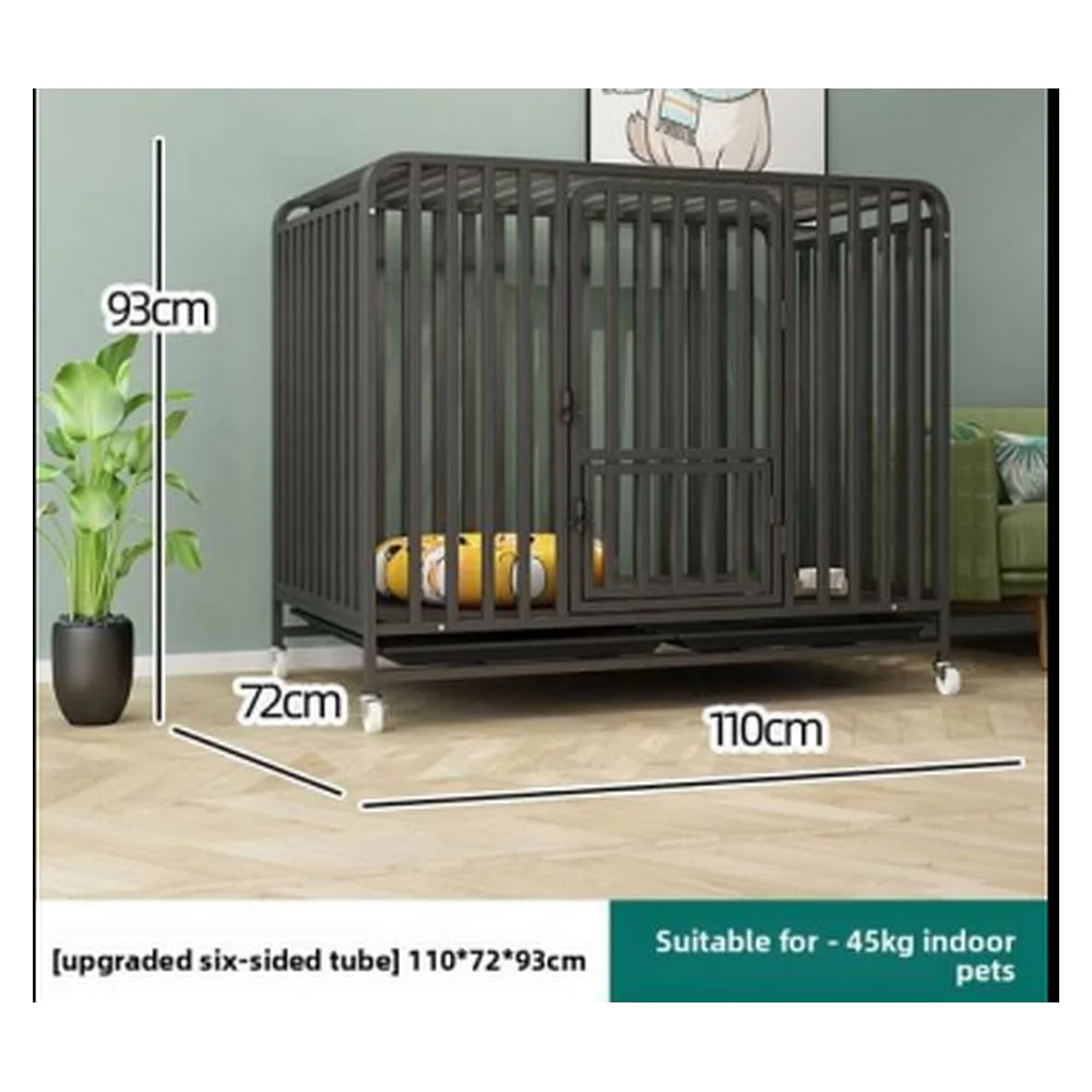 Mild Steel Dog Kennel 110*72*93cm with Wheels & Feeding Bowl | Pet Cage