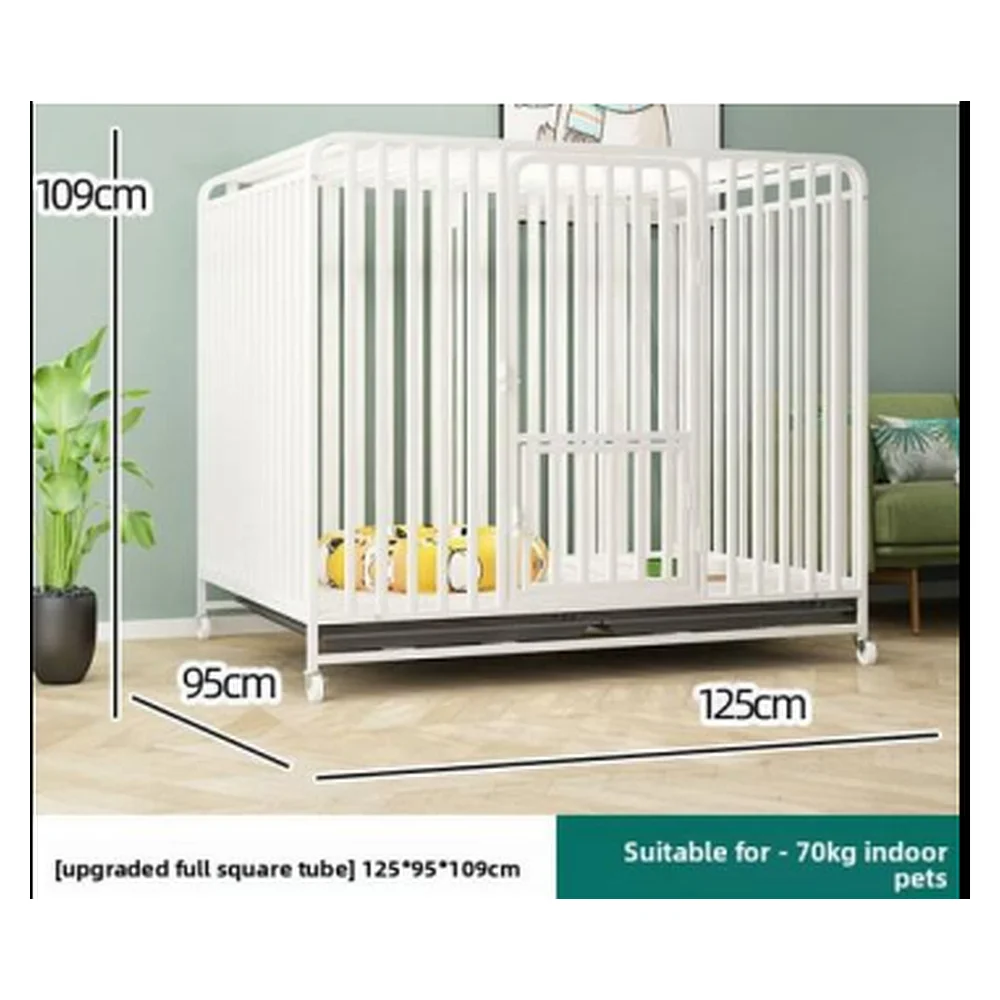 Mild Steel Dog Kennel 125*95*109cm with Wheels & Feeding Bowl | Pet Cage