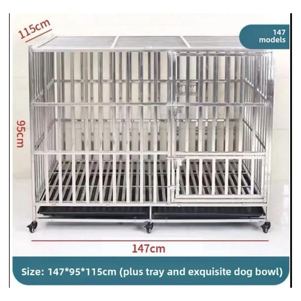 Stainless Steel Dog Kennel 147*95*115cm | Pet Cage